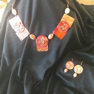 Handcrafted copper & jasper necklace, earrings set
